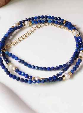 爆款高级感青金石串珠吊坠锁骨链女式轻奢淡水珍珠精致时尚百搭锁