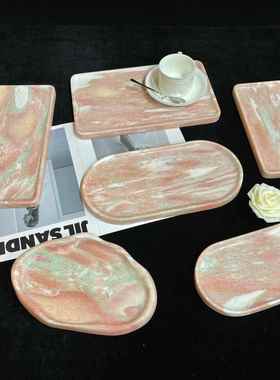 Borgley粉末珠宝储存托法盘饰品天然理石挪威红大托盘IDH芳托香疗