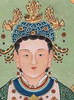 高清泰山奶奶画像挂画碧霞元君居家供奉丝绸卷轴画泰山娘娘神像画