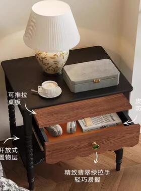 家用法式复古风床头柜实木床头侧边柜主卧室小型储物收纳柜子