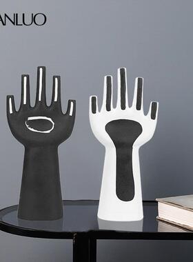 现代简约创意黑白树脂手掌摆件样板间书房客厅玄关装饰柜软装饰品