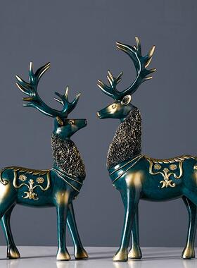 高级入门玄关摆件轻奢小鹿北欧招财客厅工艺品酒柜室内装饰品创意