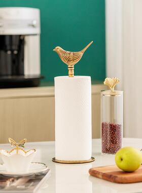收获小屋北欧轻奢玄关黄铜小鸟纸巾架厨房卷纸收纳桌面工艺品摆件