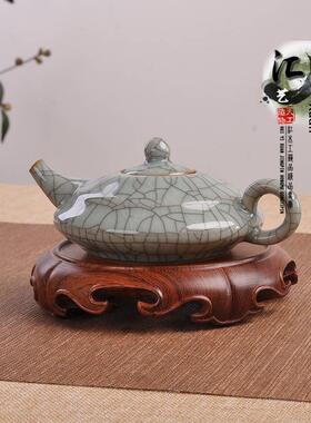 圆形实木如意纹紫砂茶壶铜香炉底座花瓶盆景花盆奇石佛像装饰木座