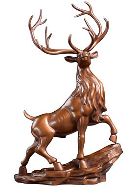 紫铜带底雄鹿摆件祝寿铜工艺品家居办公室吉祥装饰品店铺开业礼品