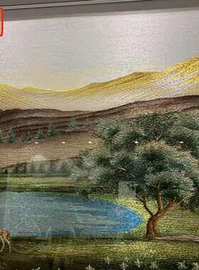 背靠金山客厅刺绣装饰画办公室挂画中式山水风景聚宝盆壁画背景墙