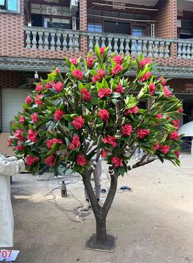 仿真鸡蛋花树装饰酒店商场餐馆庭院布景道具摆件人造假花树