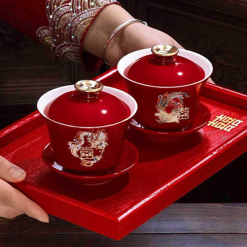 Change the toast tea cups and a pair of newlywed brides cups and bowls wedding suits red toasts and heytea set wedding supplies
