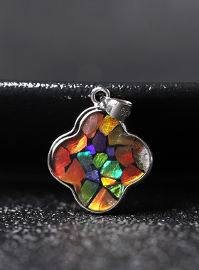 收藏级加拿大斑彩石四叶草吊坠925银锁骨项链单坠