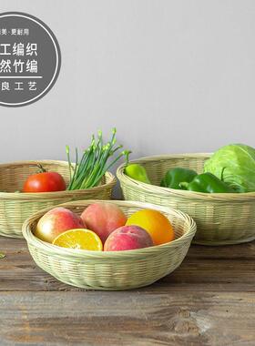 家用竹篮手工竹编盛馍放馒头筐厨房编织藤编收纳小圆水果蔬菜筐子