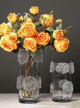 现代轻奢琉璃花瓶摆件可水培客厅简约样板房酒店别墅插花花器装饰