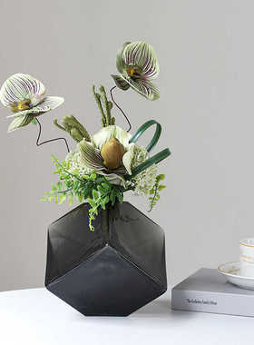 花瓶魔方形工艺品玻璃彩色玻璃凹面花瓶软摆件水培家居装几何插花