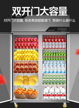 立式双门冰柜商用酒水饮料冷藏展示柜大容量水果蔬菜保鲜柜
