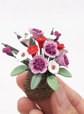 1:12迷你娃娃屋dollhouse花园客厅场景摆件微缩花卉白红紫三色花