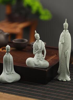 青砂石禅意北魏佛像小摆件创意中式茶宠盆景微景观石雕鱼缸装饰品