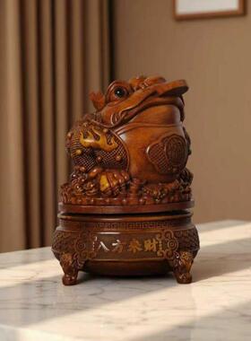 八装方来财仿木RVE色金蟾摆件入户玄客厅书房饰摆件关乔迁开送业