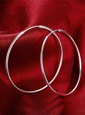 100% Pure 925 Sterling Silver Hoop Earrings For Women 50mm 6