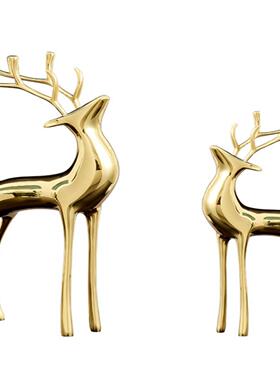 轻奢纯铜鹿摆件样板间书房客厅玄关电视柜酒柜创意家居软装饰品