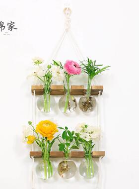 创意水培植物挂墙玻璃花瓶悬挂园艺墙面装饰插花壁挂水养植物花器