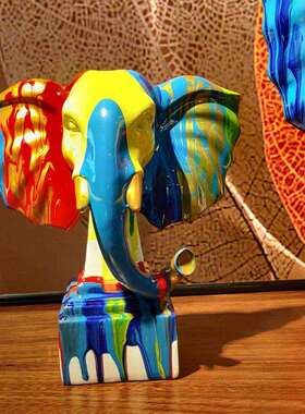 现无代抽艺术淋色大象创意件招财家居客厅玄象酒柜轻关奢软摆装饰