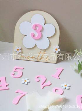 木质婴儿里程碑新生儿月份牌双面花朵里程碑月份卡木牌可替换数字