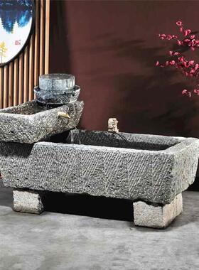 老旧石槽鱼缸鱼池石头石缸养鱼户外庭院石磨青石马槽景观流水摆件