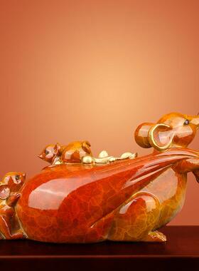 《满载而归》铜老鼠摆件招财十二生肖金钱子属鼠客厅小饰品吉祥物