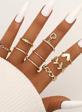 Leaf Ring Opening Multi Joint 9-piece Set Ring Set