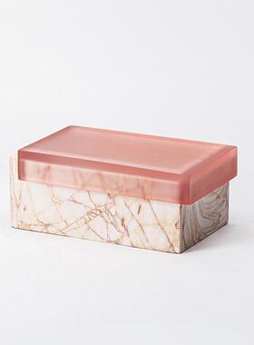 新品组合 客厅电视柜半透明树脂渐变粉果盘 大理石纹粉色首饰盒
