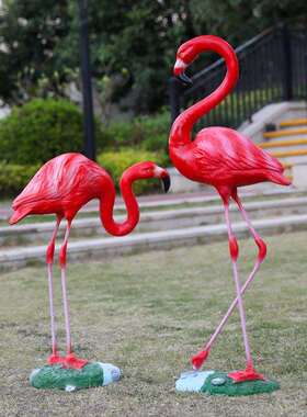 日本进口仿真火烈鸟摆件玻璃钢鸟雕塑婚庆道具园林景观花园庭院水