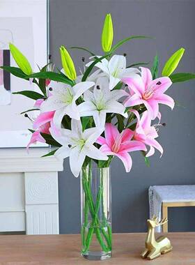 适合客厅摆放的仿真花百合花假花高档绢花餐桌电视柜落地装饰婚庆