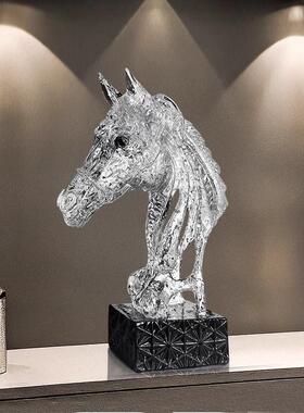 轻奢透明马头艺术摆件感雕塑客厅书房玄关酒柜家居饰品