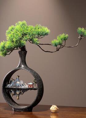 中式迎柜客松GFE花新瓶禅件意摆客厅玄关电视博古架办公茶室装饰