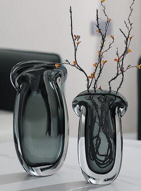 轻奢厚得花瓶玻璃摆件客厅电视柜玄关插花现代装饰品琉璃花瓶