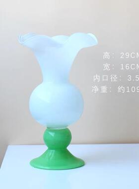 古琉璃花瓶高脚圆肚长颈奢1喇叭口花器法复中古轻玻璃式瓶