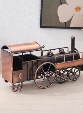 复古铁皮蒸汽火车头模型 欧式创意家居装饰摆件 金属工艺品620