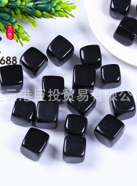 天然黑曜石方块摆件装饰鱼缸盆栽装饰方形裸石配件方糖品