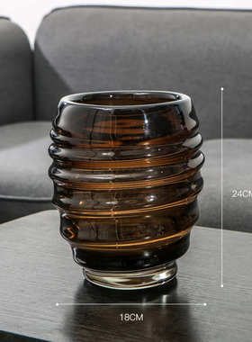 家严咖器样板间摆件琉璃选工艺品餐桌客厅色家居螺纹插花花瓶厂