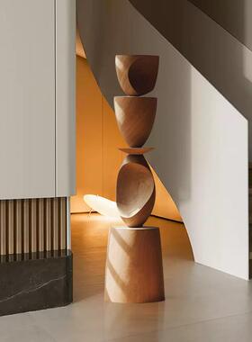 无尽之柱木雕落地摆件酒店售楼处样板间玄关角落装饰实木艺术雕塑