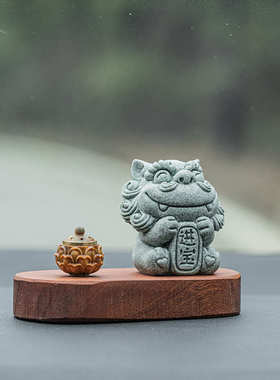 2024新中式创意可爱风狮子招财进宝桌面茶宠车载摆件家居鱼缸装饰