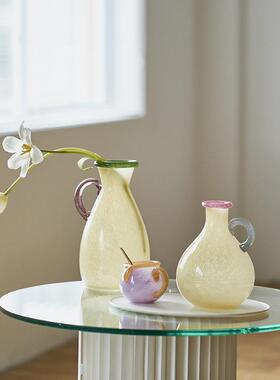 单耳渐变彩色中古风瓷粉花瓶家用鲜花餐桌电视柜软装台面玻璃花瓶