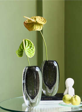 台面简约棕轻现代口居家底气泡琉璃茶奢扁客厅样板间摆花瓶装饰厚