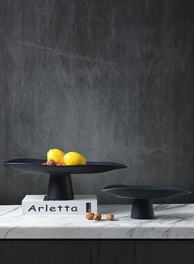 现代新中国风斯堪的纳维亚创意黑白陶瓷托盘水果盘饰品家居样板房