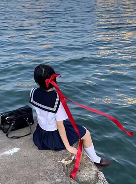 超长飘带蝴蝶结发夹湖蓝黛绿JK制服百搭头饰发带五一海边拍照神器