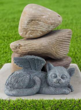 跨境新款花园天使猫狗摆件树脂宠物墓碑纪念石装饰品动物雕像精美