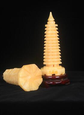 日本品质天然黄玉文昌塔摆件9层十三层办公室书房卧室玉雕装饰工