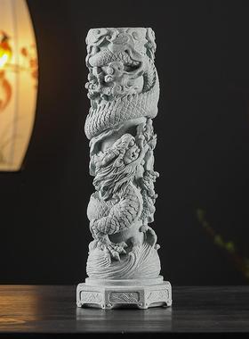 高档中式青砂石盘龙柱景摆客件家室居厅办公桌面装饰品鱼缸沉水造