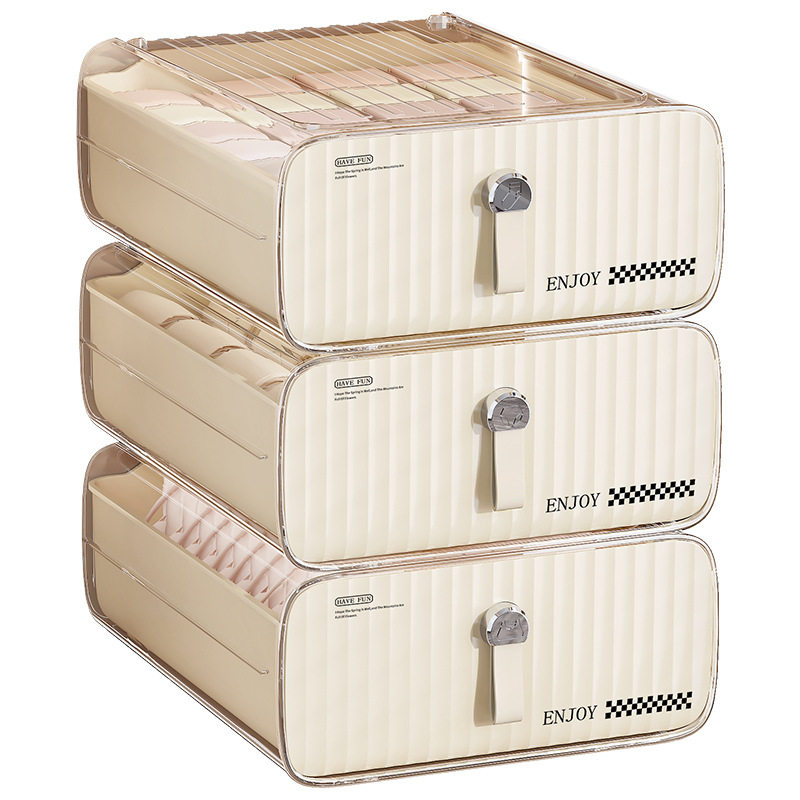 内衣袜子分层收纳盒抽屉式分格整理箱奶油风家用衣柜防尘储物盒,淘宝优惠券,粉丝福利购,淘宝优惠卷