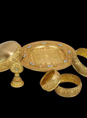 汇宝37款绣富曼查托盘纯黄铜曼查配托盘C型藏族传统如发佩丰饰品