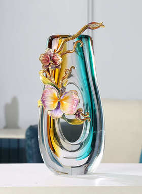 轻奢琉璃花瓶摆件珐琅彩客厅装饰品玄关电视柜家居高档花瓶批发